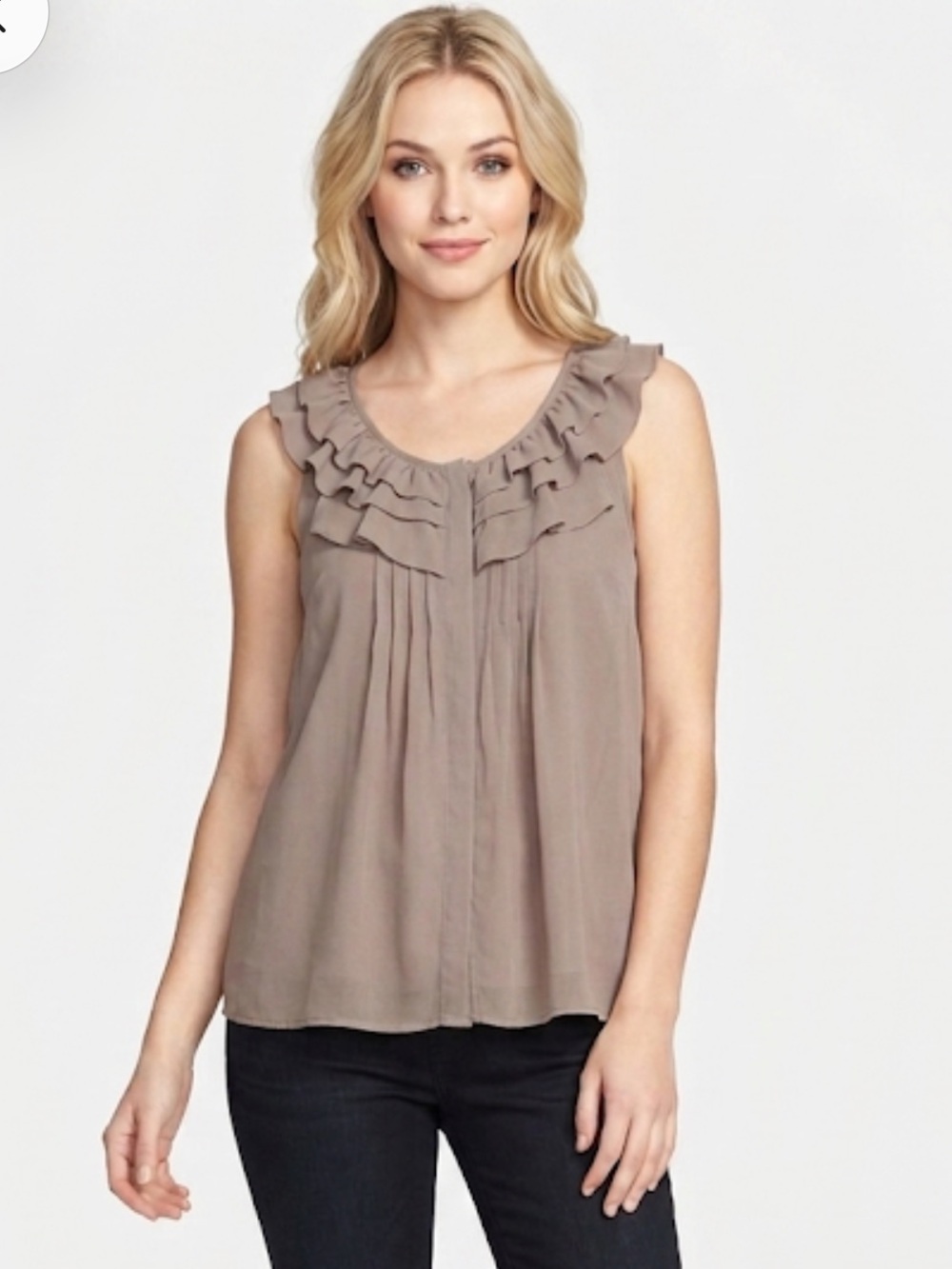 Tramp size small brown top sleeveless with ruffle detail